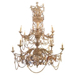 Antique Large Scale Early 20th Century Italian Beaded Crystal Chandelier