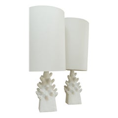 eccentriche lampade da tavolo in ceramica, paralume in lino bianco incluso