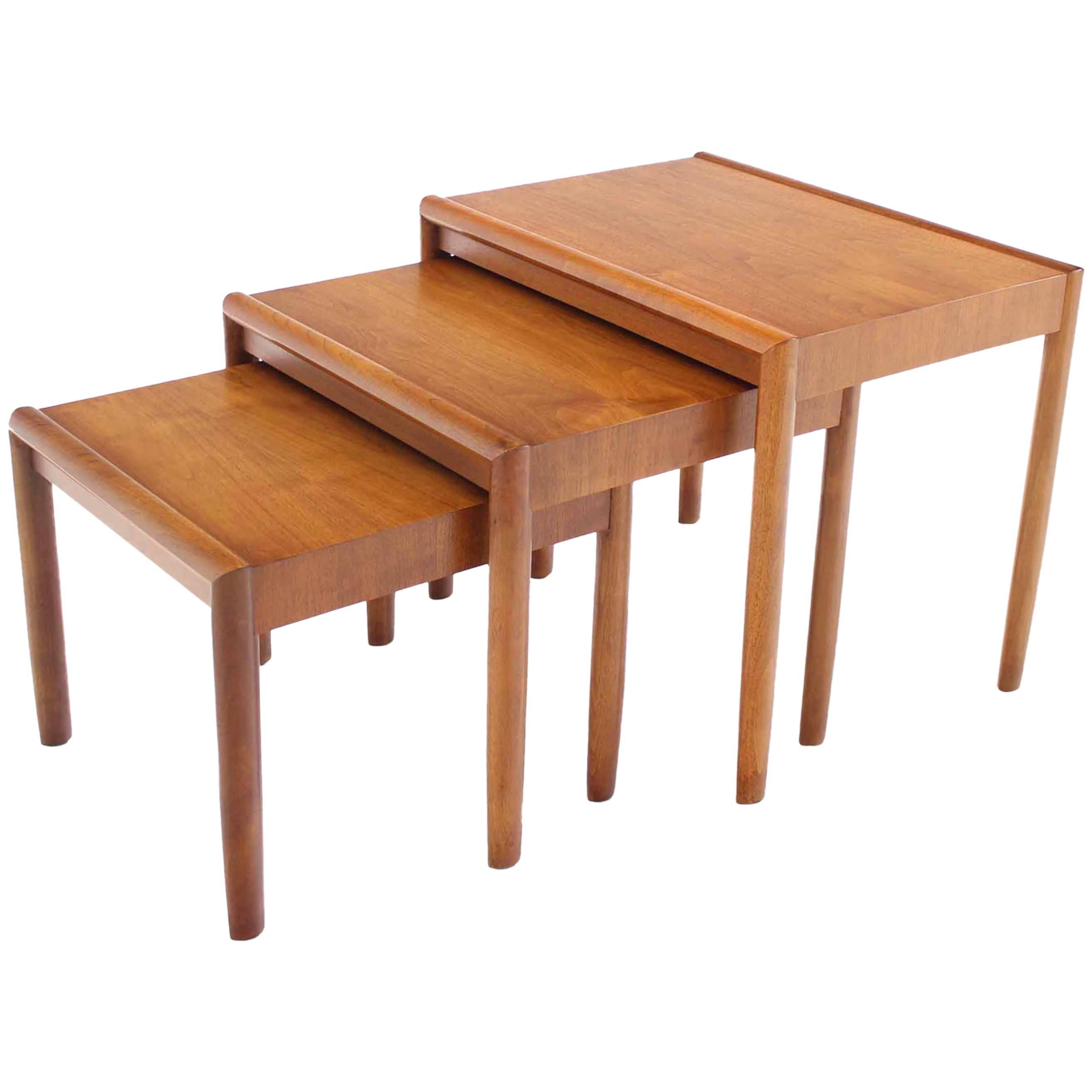 Set of Three Walnut Mid Century Modern Nesting Tables For Sale