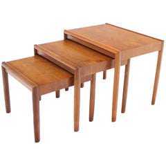 Set of Three Walnut Mid Century Modern Nesting Tables