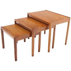 Set of Three Walnut Mid Century Modern Nesting Tables 1