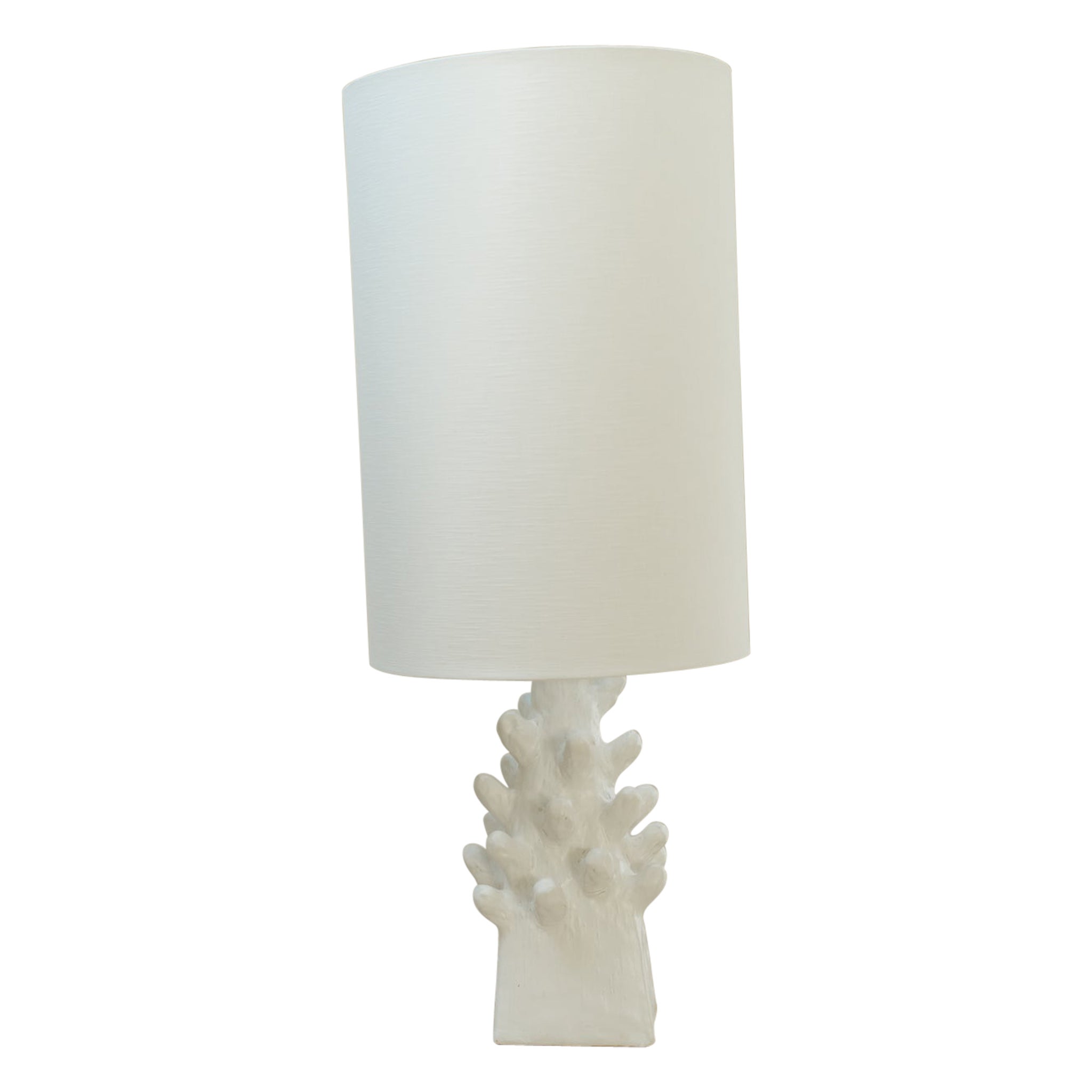 lampe contemporaine excentrique en céramique, abat-jour en lin belge inclus en vente
