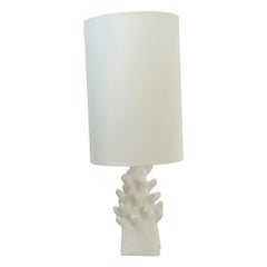 Lampada contemporanea in ceramica, paralume in lino belga incluso