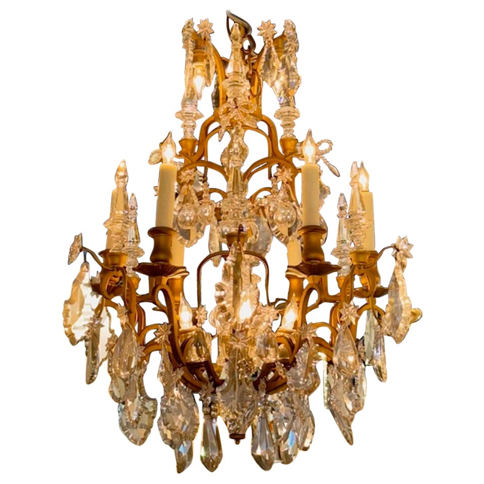 19th Century French Baccarat Manner Gilt Bronze and Crystal Chandelier