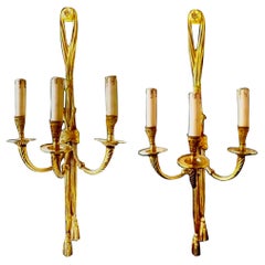 Large Pair of Bronze Wall Lamp French Louis XVI Style 20th Century