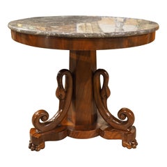 A French Empire Style Center Table with Swans and Marble Top, 19th C.