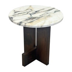 Calcutta Monet Marble & Dark Walnut Axel Side Table by Mary Ratcliffe Studio
