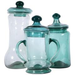 Collection of Three European 15th-16th Century Green Glass Lidded Vessels