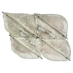 Toni Zucherri por Mazzega Flush Mount hielo escarcha Cristal Murano , Italia, 1970