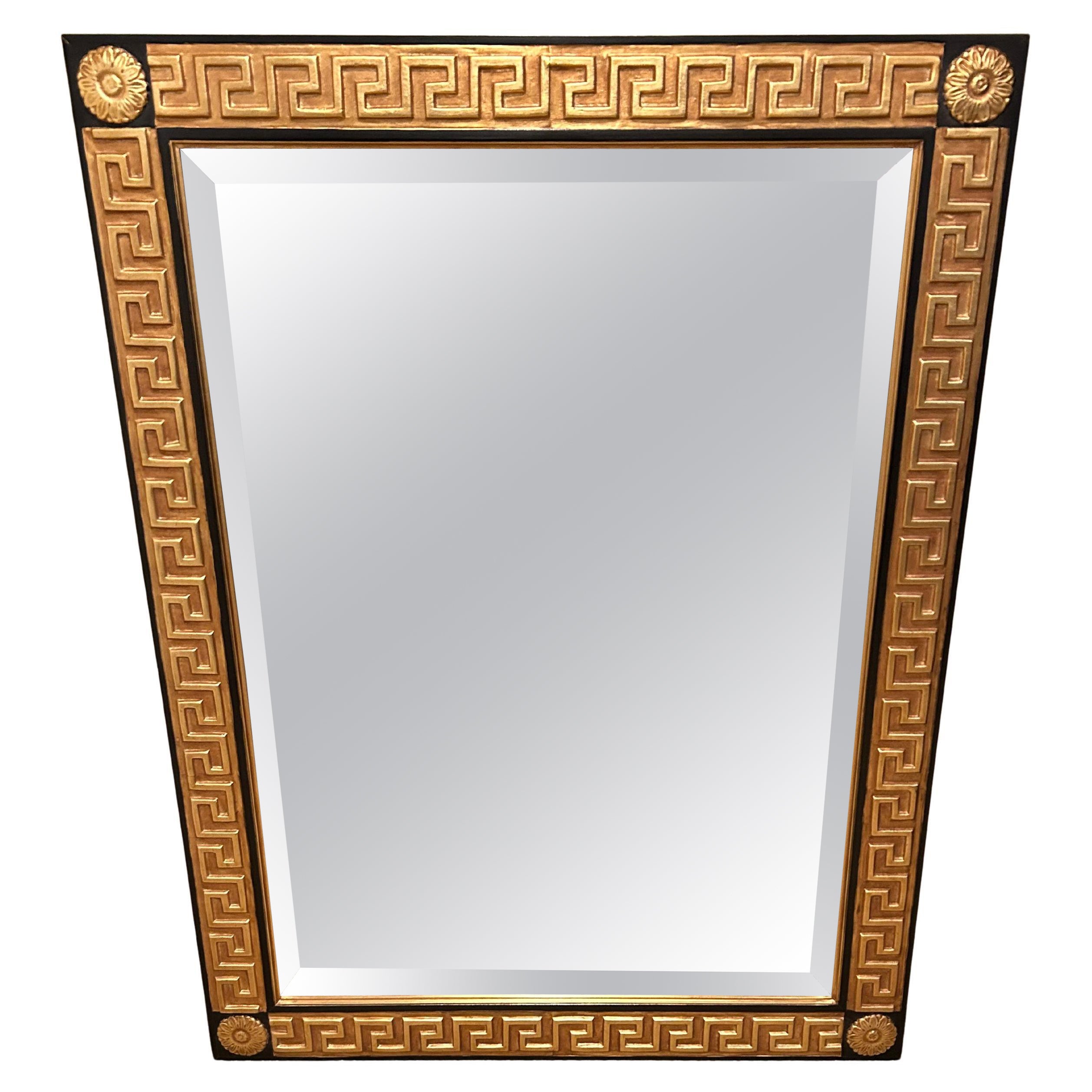 Très grand miroir glamour rectangulaire à clé grecque de style Hollywood Regency