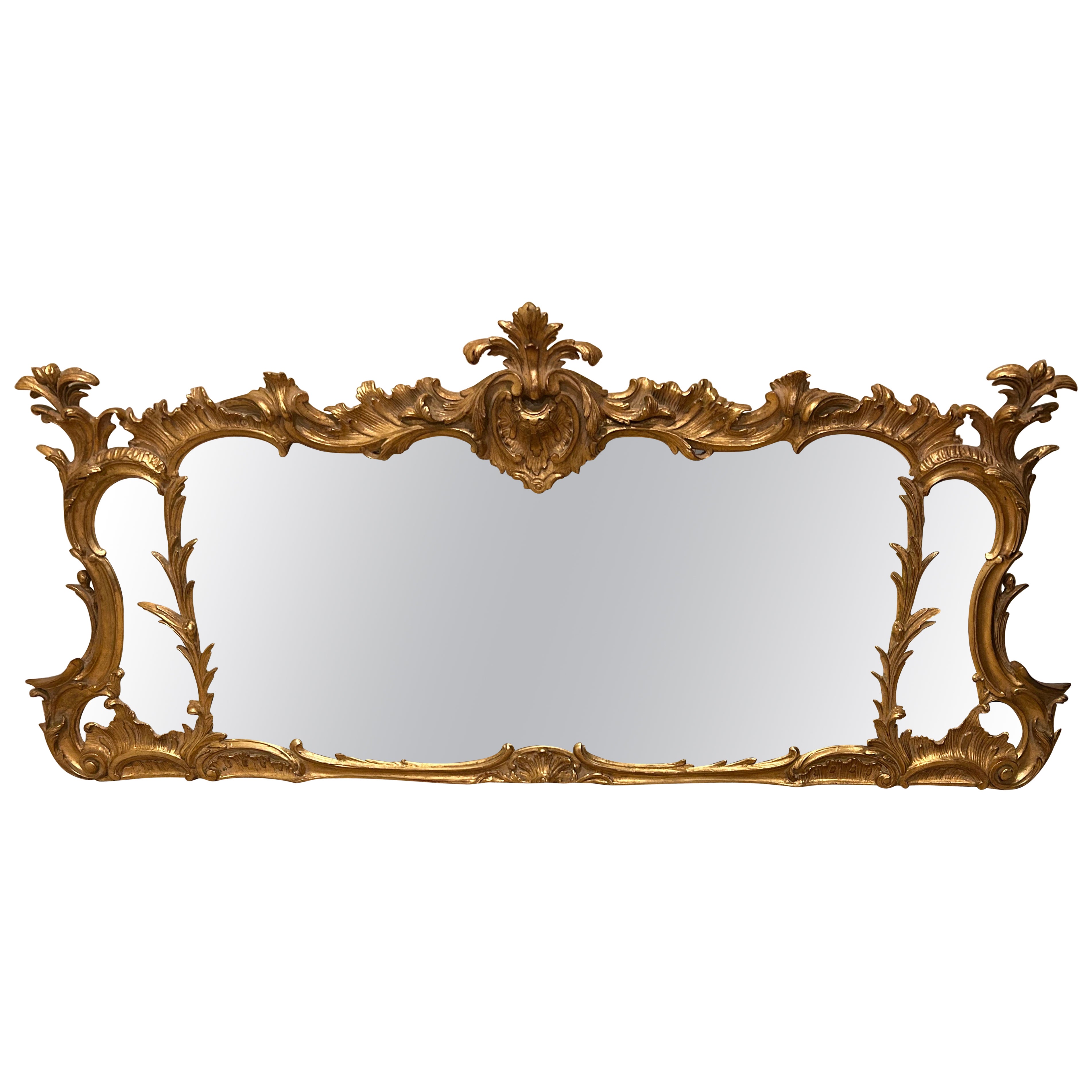 Incredible Horizontal Ornate French Style Fancy Mantel Mirror For Sale