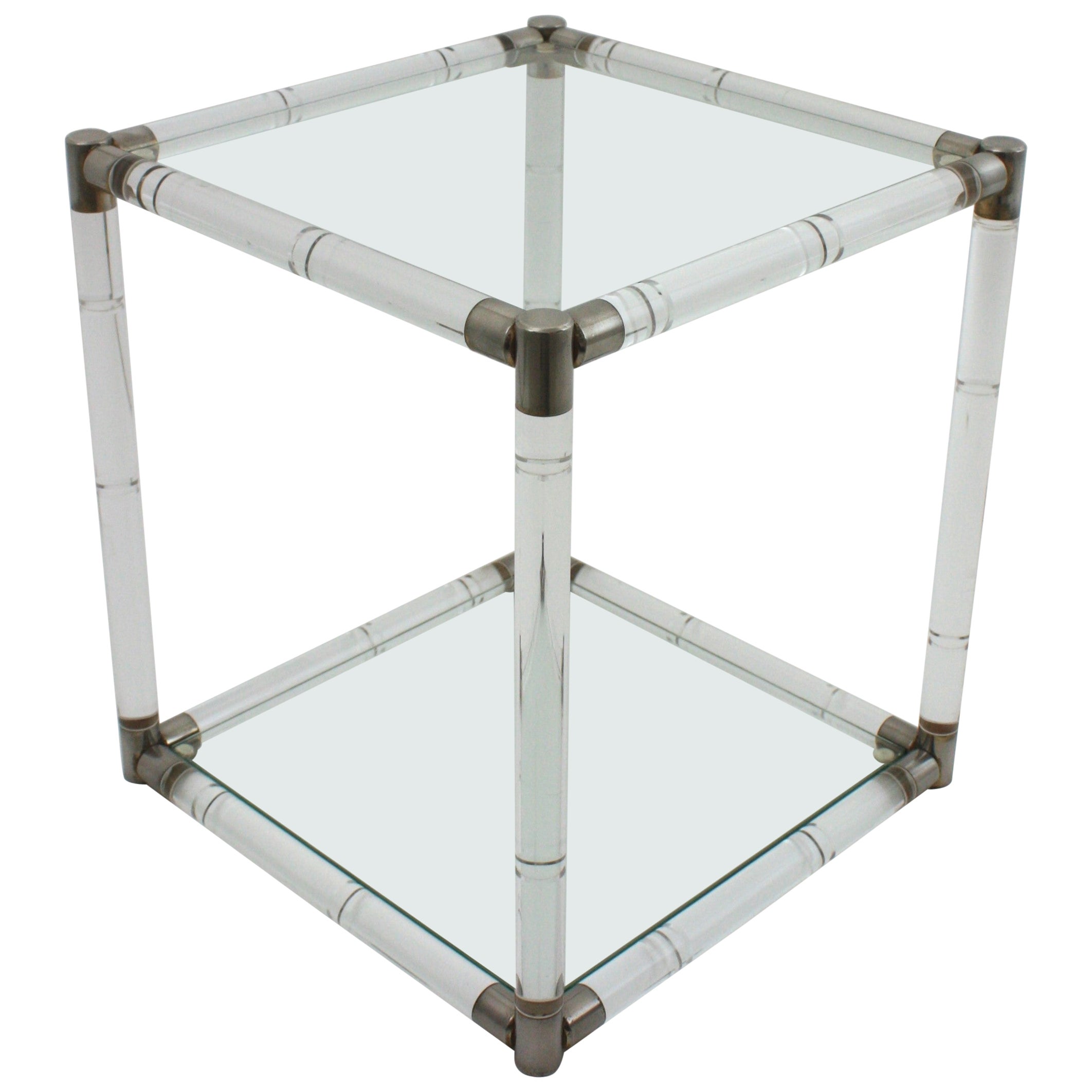 Charles Hollis Jones Stil Lucite und Glas Kaffee Beistelltisch