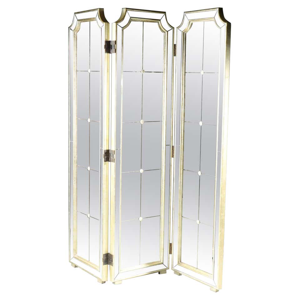 Customizable Art Deco Style Mirrored Three Panels Brass Frame Screen ...