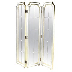 Paravent Art Déco Hollywood Regency à 3 panneaux miroir