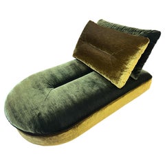 Chaise longue vintage in velluto verde bicolore, anni '70