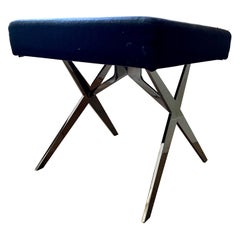 Solid Bar X-Base Smoked Chrome Stool with Upholstered Seat