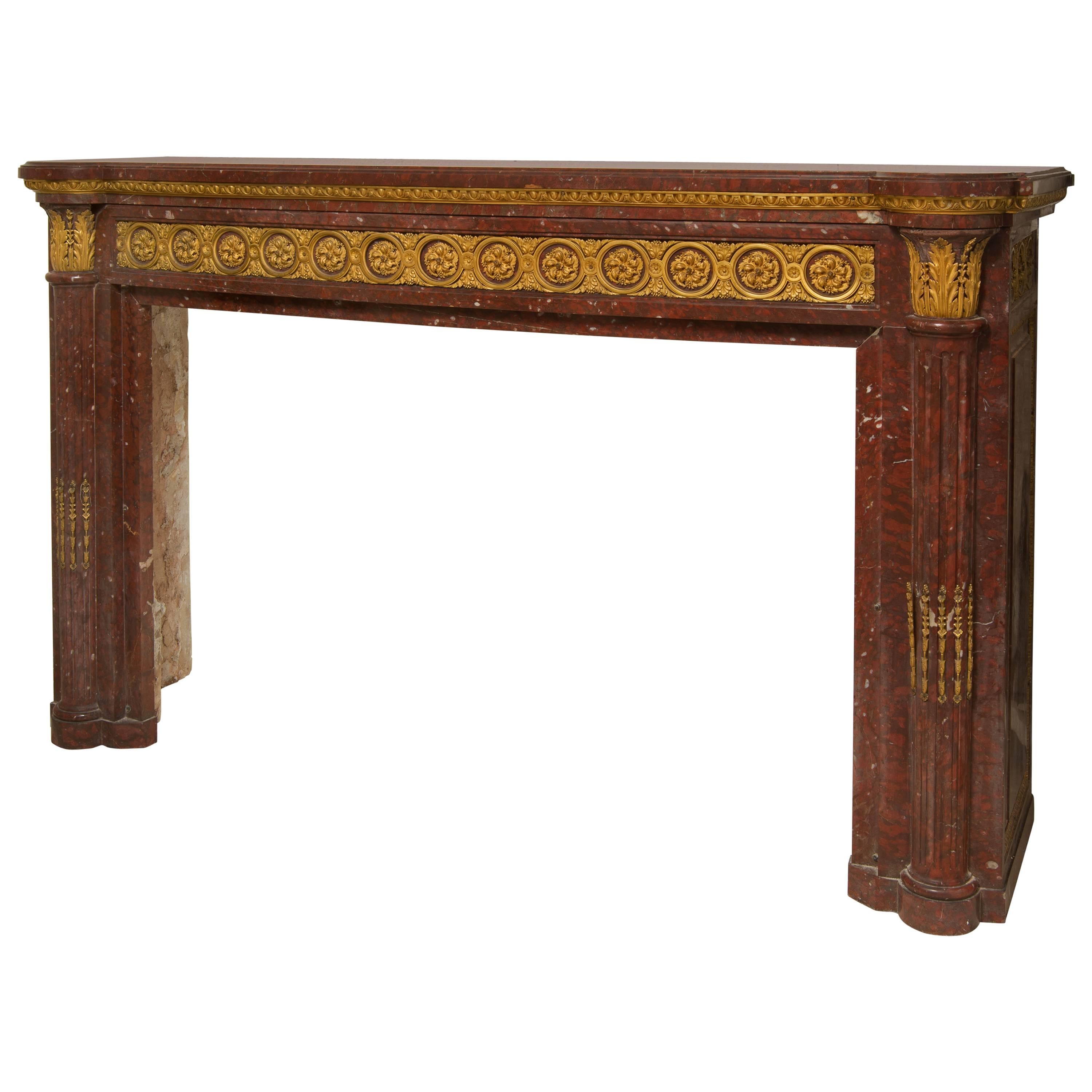 Fireplace in Red Marble Louis XVI Style, 19th Century For Sale