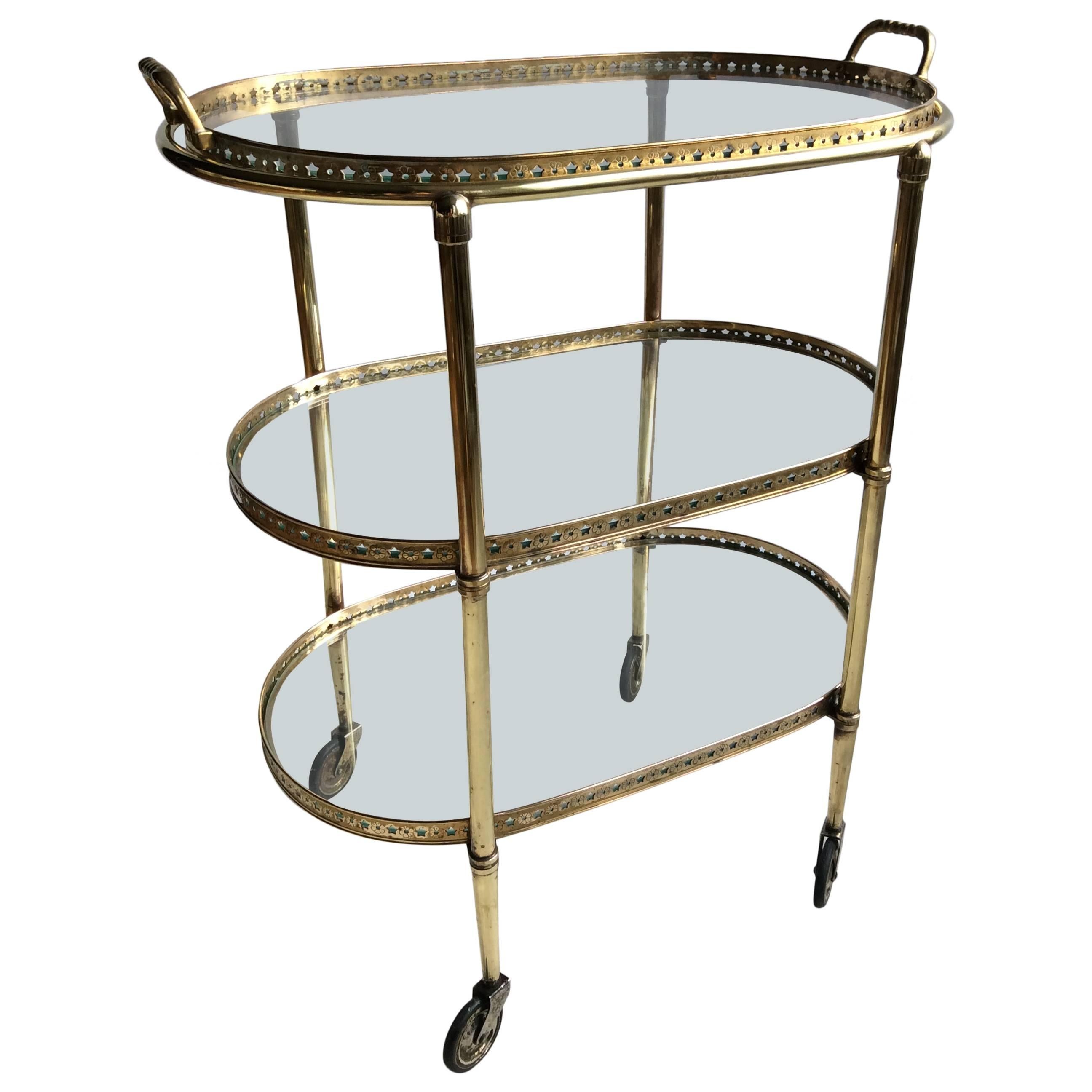 Vintage French Brass Star Drinks Trolley/Bar Cart
