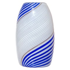 Vintage Dino Martens Murano 1950s Blue White Aventurine Italian Art Glass Flower Vase