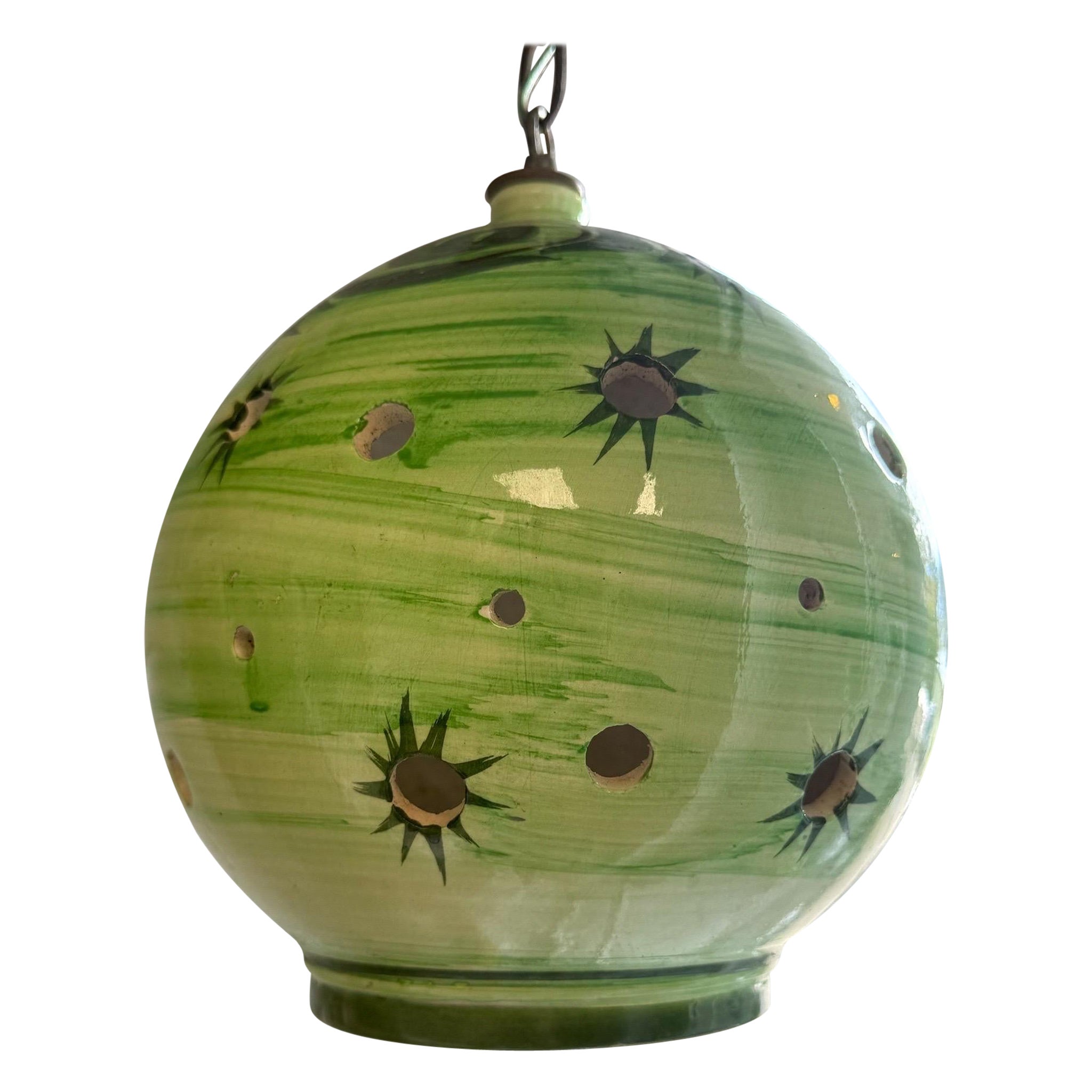 Lampada a sospensione a stella verde in gres ceramico del metà del secolo scorso in vendita