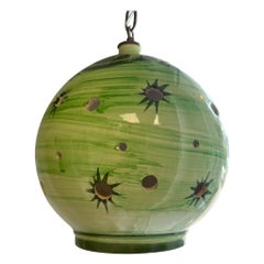 Mid-Century Ceramic Stoneware Green Starburst Pendant Light