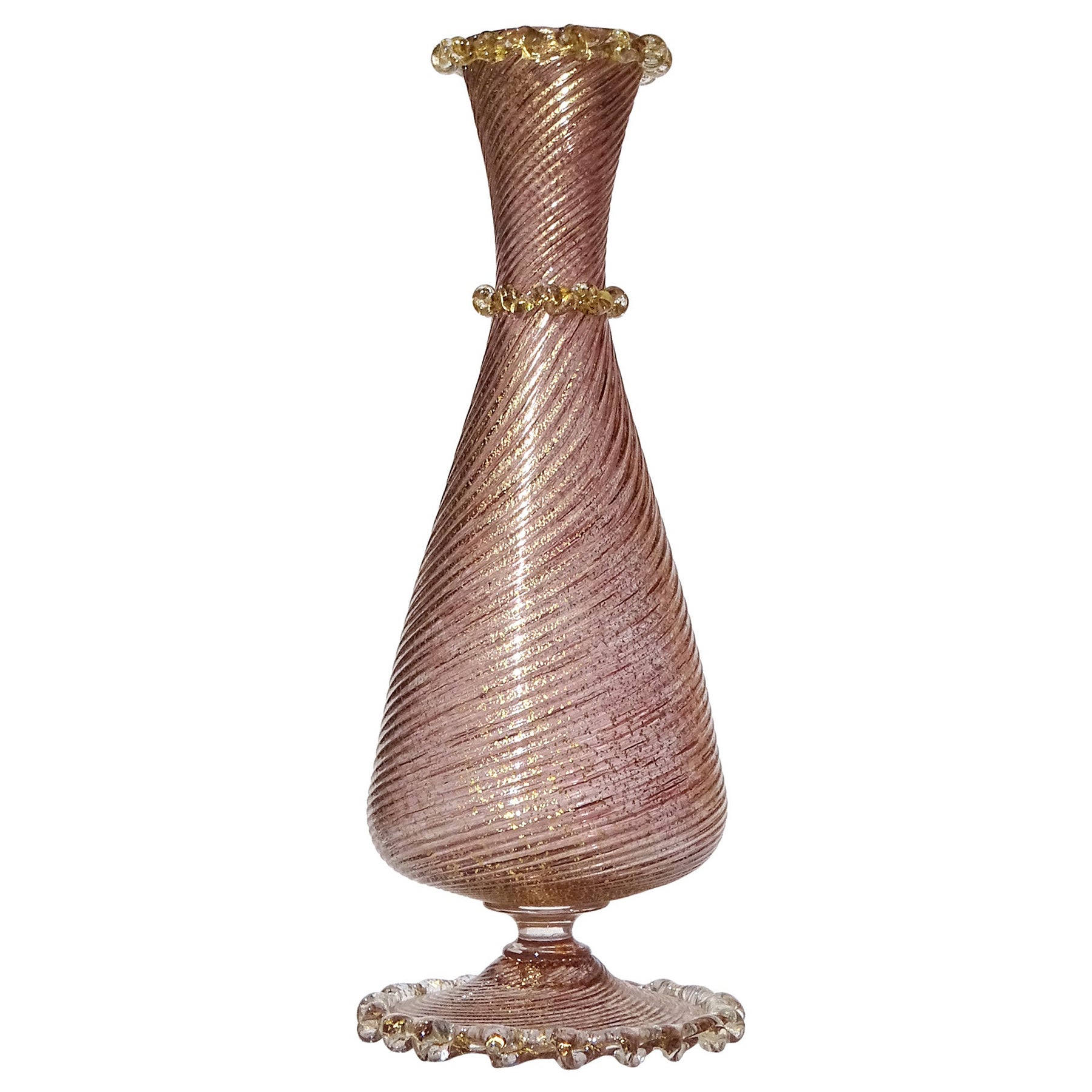 Barovier Toso Murano Amethyst Gold Flecks Italian Art Glass Footed Flower Vase