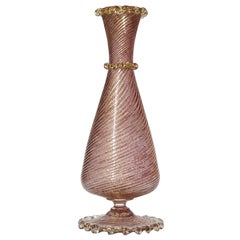 Barovier Toso Murano Amethyst Gold Flecks Italian Art Glass Footed Flower Vase