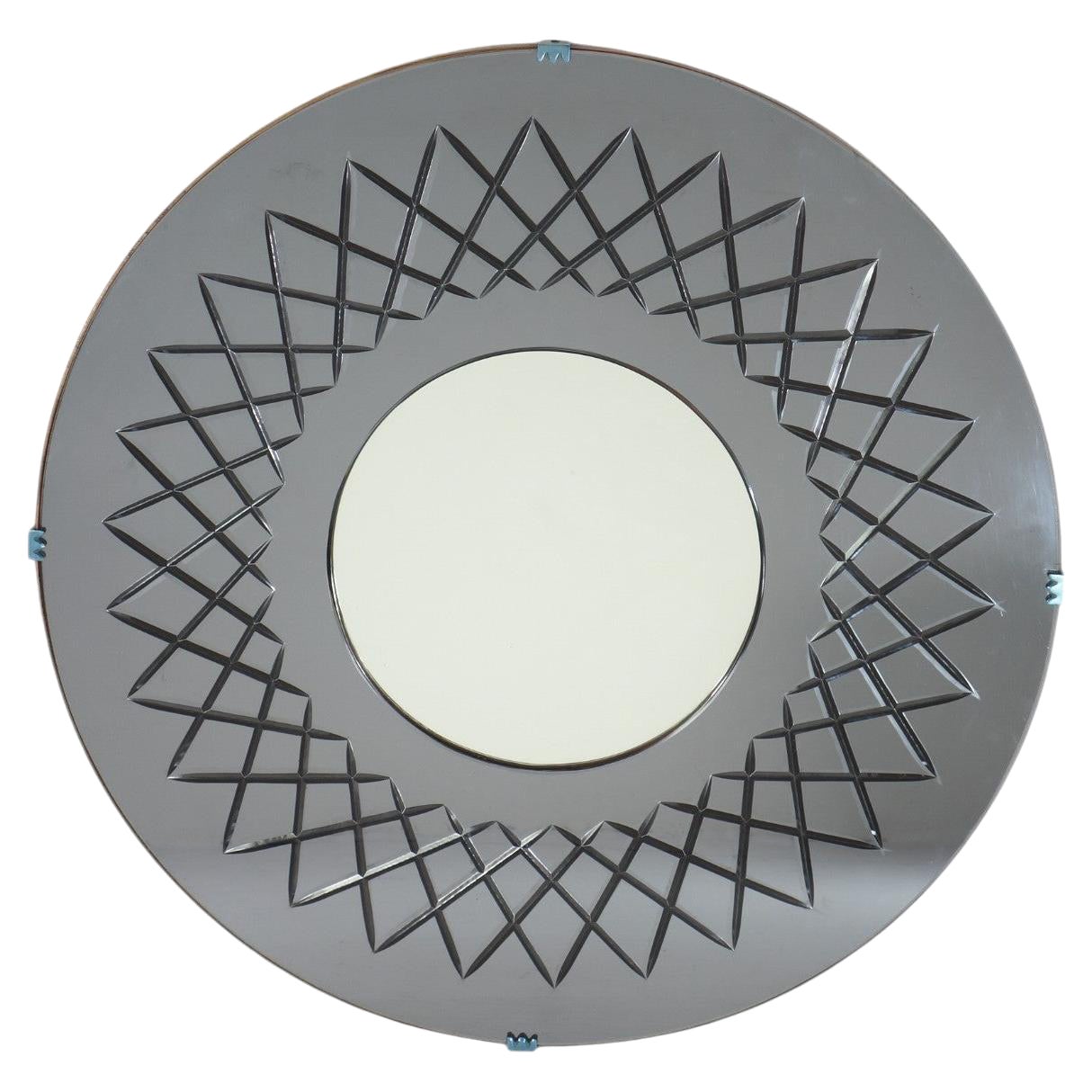 1950 CristalArt Design Italiano di metà secolo in stile Fontana Arte Specchio da parete rotondo