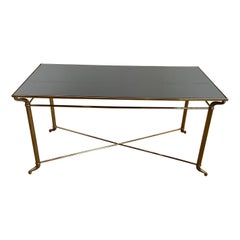 Brass Coffee table with Black Lacquered Glass Top in the style of Maison Jansen