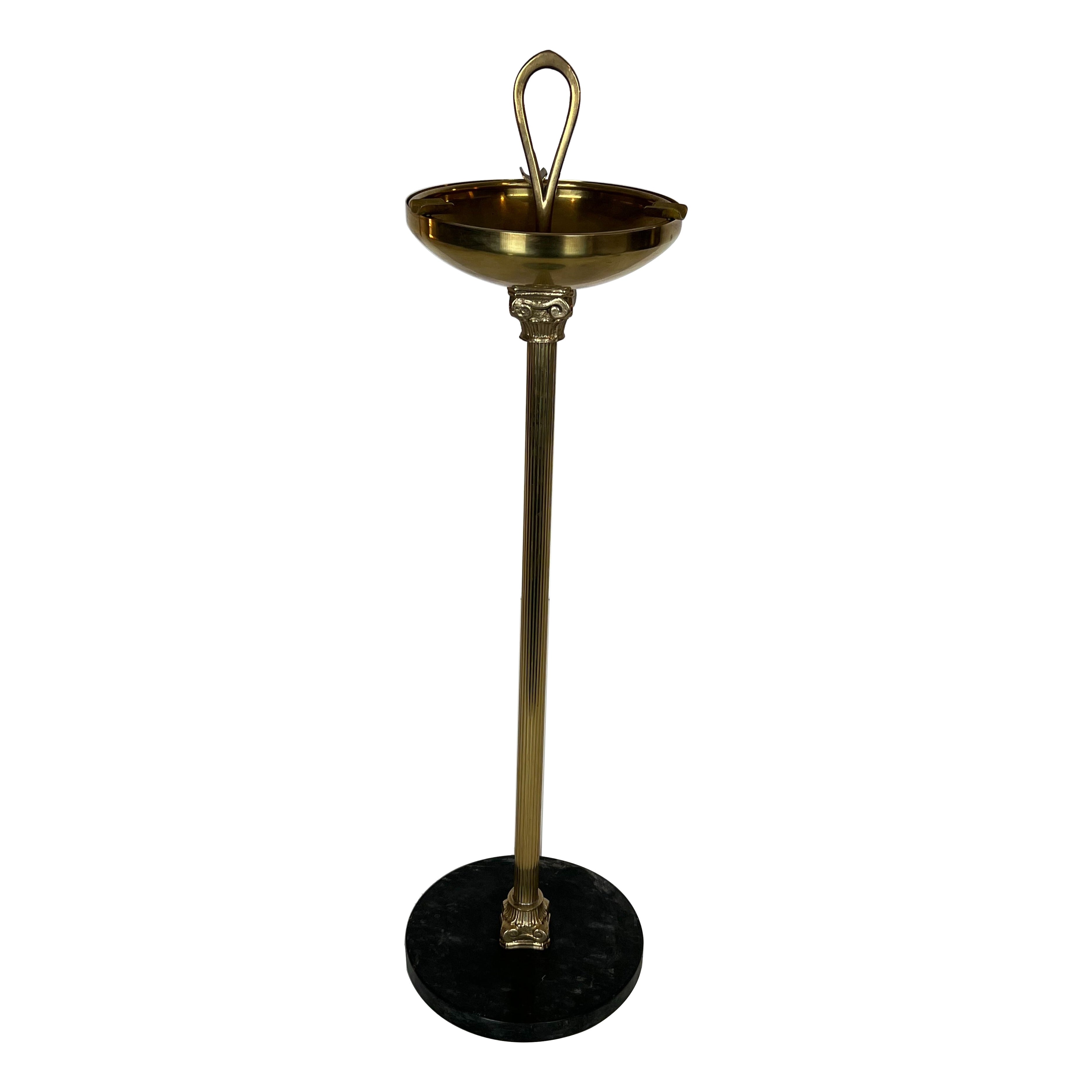 Neoclassical Style Bronze and Brass Ashtray on a Circular Black Marble Base