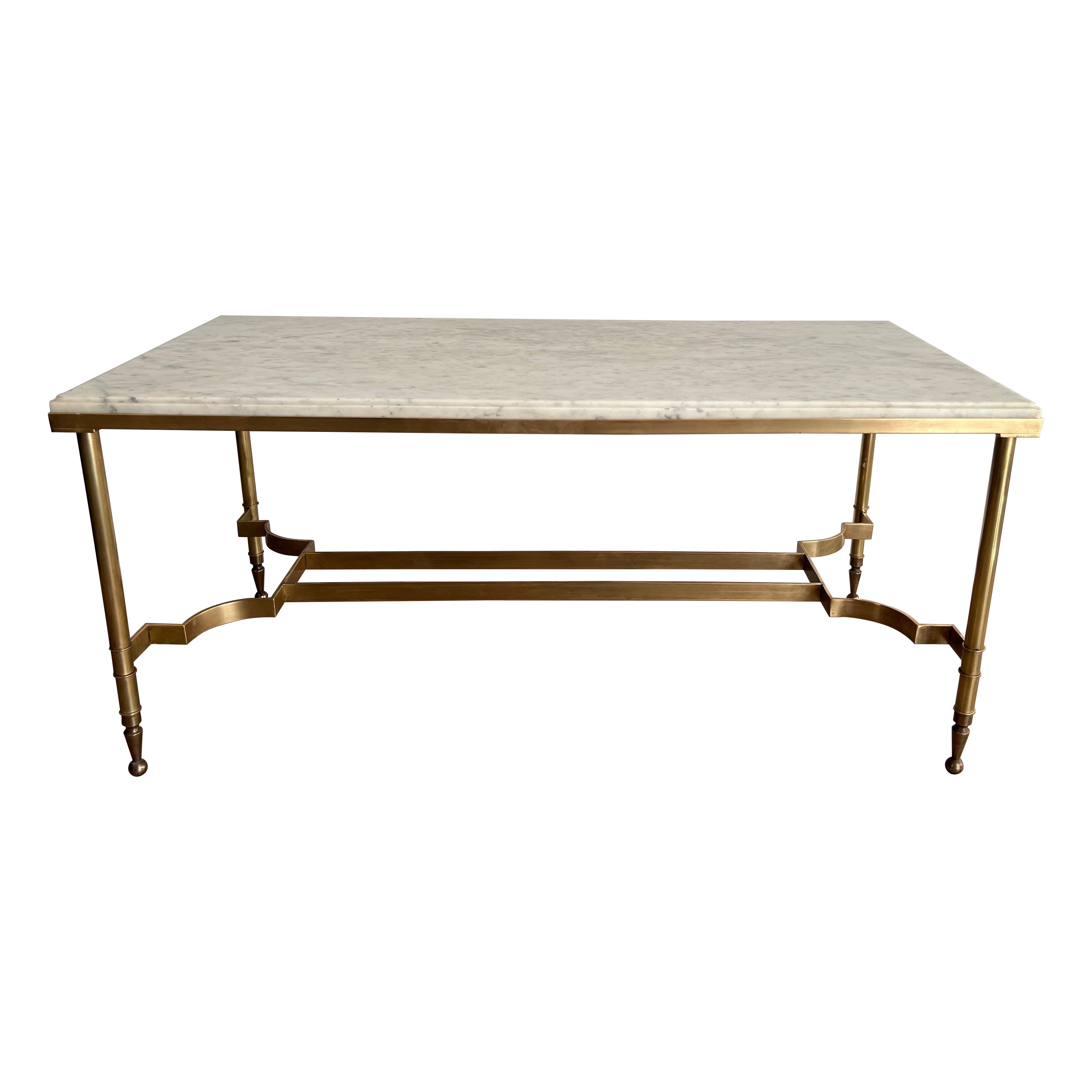 Couchtisch aus Messing mit Marmorplatte von Maison Jansen