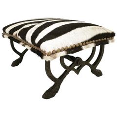 Iron Footstool in Zebra Hide