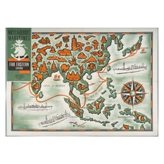 Branger, Original Vintage Map, Messagerie Maritime, Vietnam, Laos, Cambodia 1950