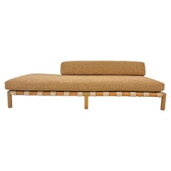 1950's Canvas Strapped Daybed in Teddy Boucle, Style of T.H. Robsjohn-Gibbings