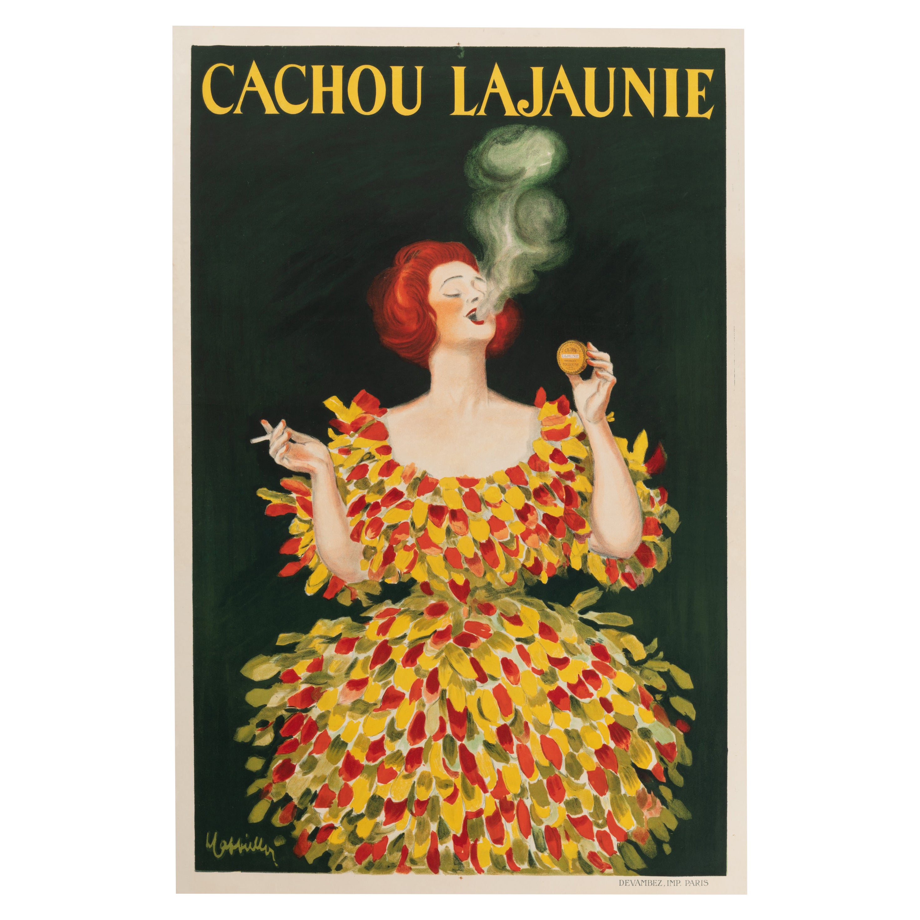 Cappiello, Original Vintage Poster, Cachou Lajaunie, Candy, Feather, Smoke, 1920