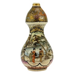 Miniature Japanese Satsuma Porcelain Gourd Shaped Cabinet Vase Meiji Era
