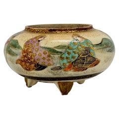 Miniature Japanese Satsuma Porcelain Samurai Motif Censor - Signed, Meiji Era