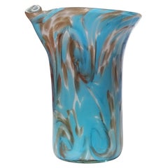 Vintage Fratelli Toso Murano Blue Aventurine Swirl Clouds Italian Art Glass Flower Vase