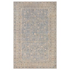 Doris Leslie Blau Antique Blue Beige Persian Kirman Handmade Wool Rug