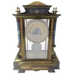 Antique Japy Freres Bronze Mantle Clock with Porcelain Ornaments and Paste Jewels