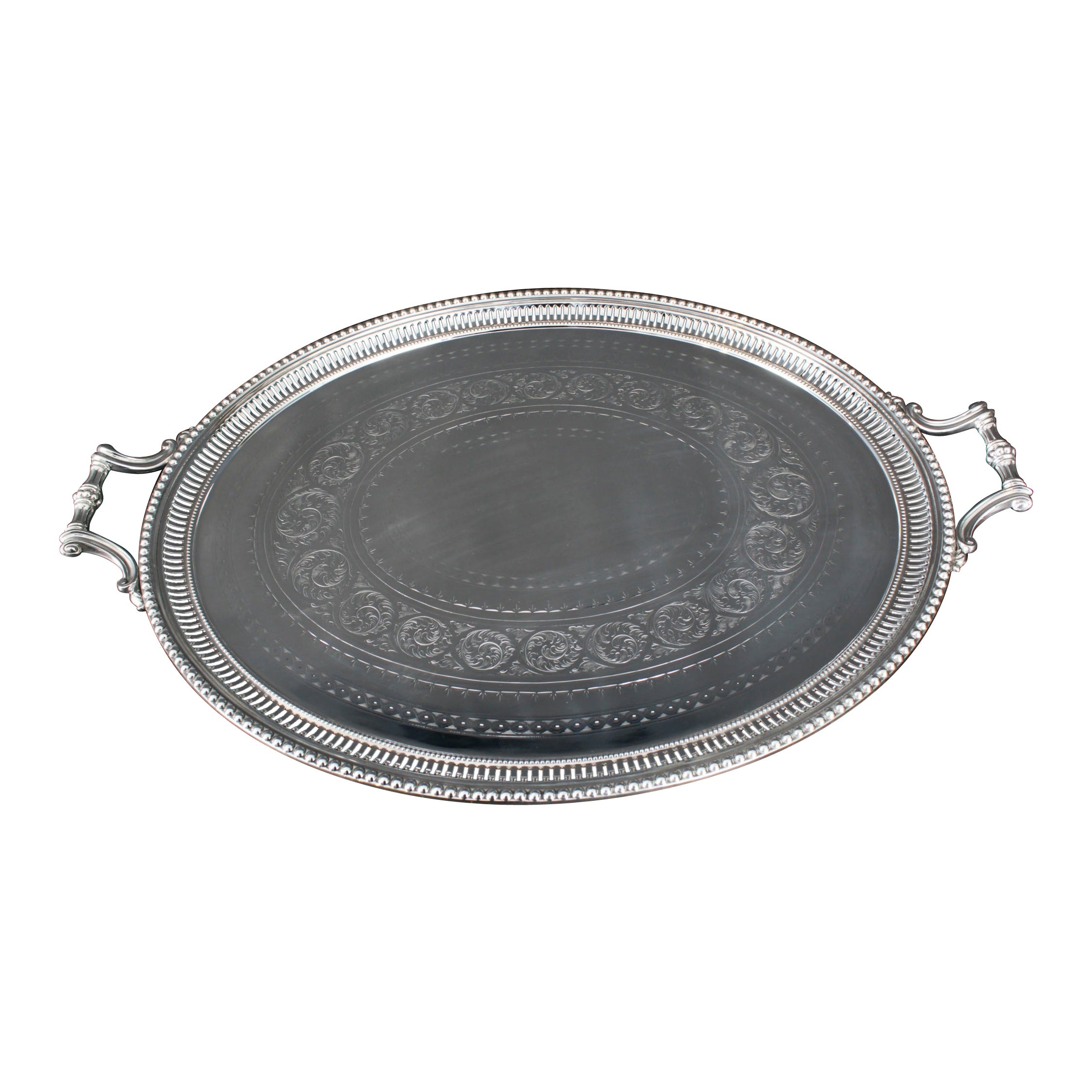 Antique Monumental Victorian Oval Silver Plated Tray 1880 19th Century