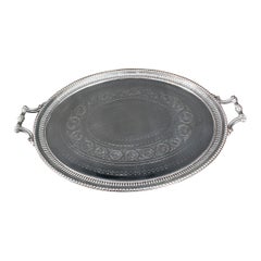 Antigua Bandeja Monumental Victoriana Ovalada Plateada 1880 Siglo XIX