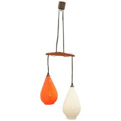 Elegant Chandelier White and Orange Glass Manufactured in Italy