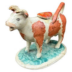 Antique English Staffordshire Cow Bull Creamer, circa 1840