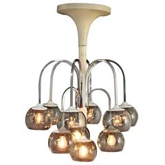 Hanging Lamp Chromed Metal Varnished Aluminium Glass, Italy, 1970s