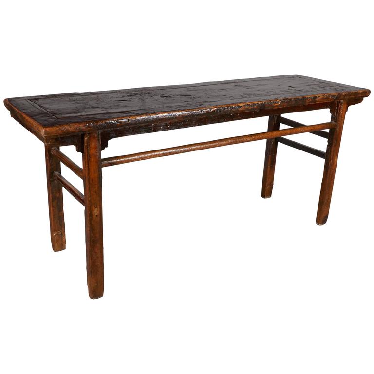 Heavily Lacquered Rustic Antique Painting Table For Sale at 1stdibs