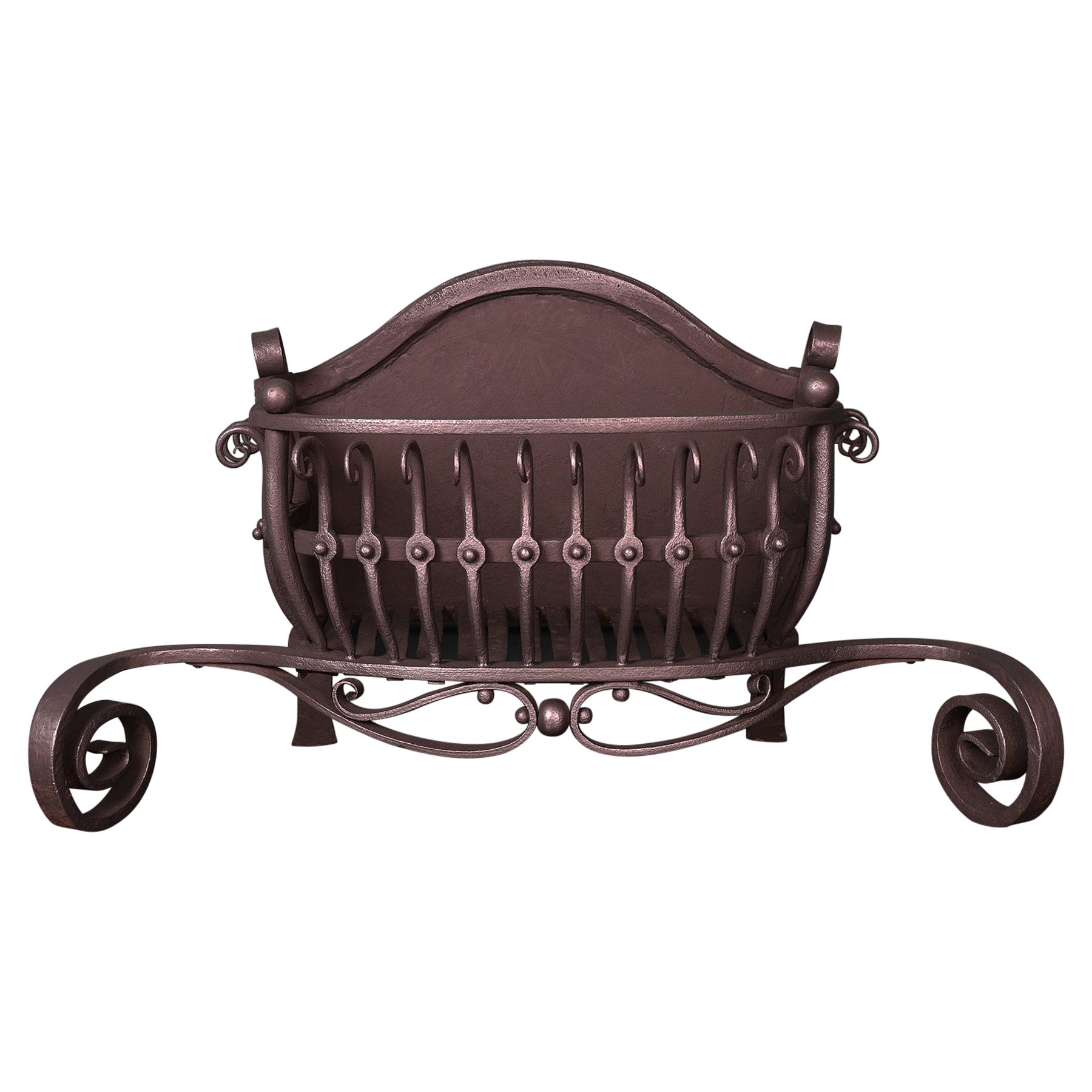 Wrought Bow-Fronted Fireplace Fire Basket For Sale