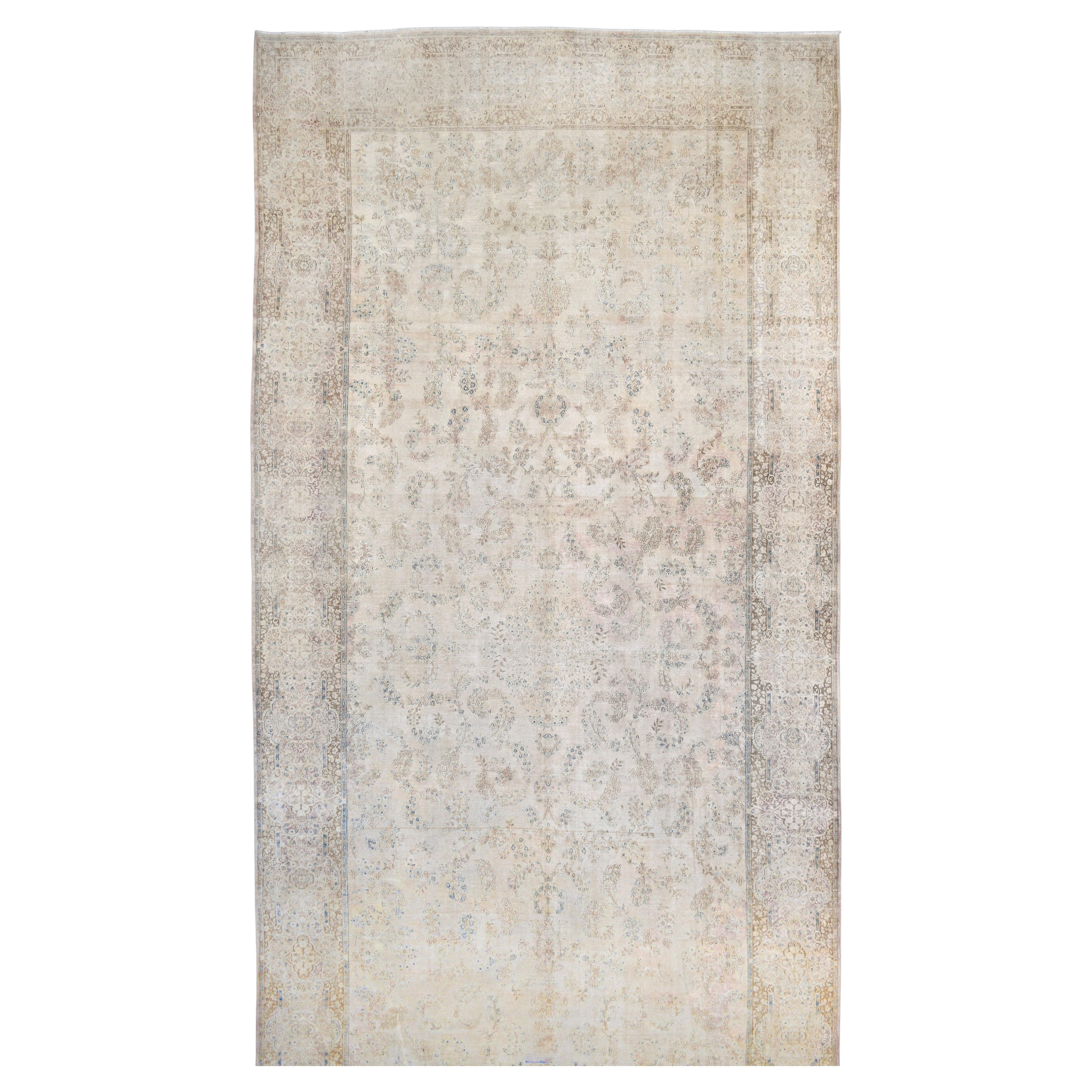 Antique Persian Distressed Muted Neutral Palette Wool Rug 11'7''x24'7''