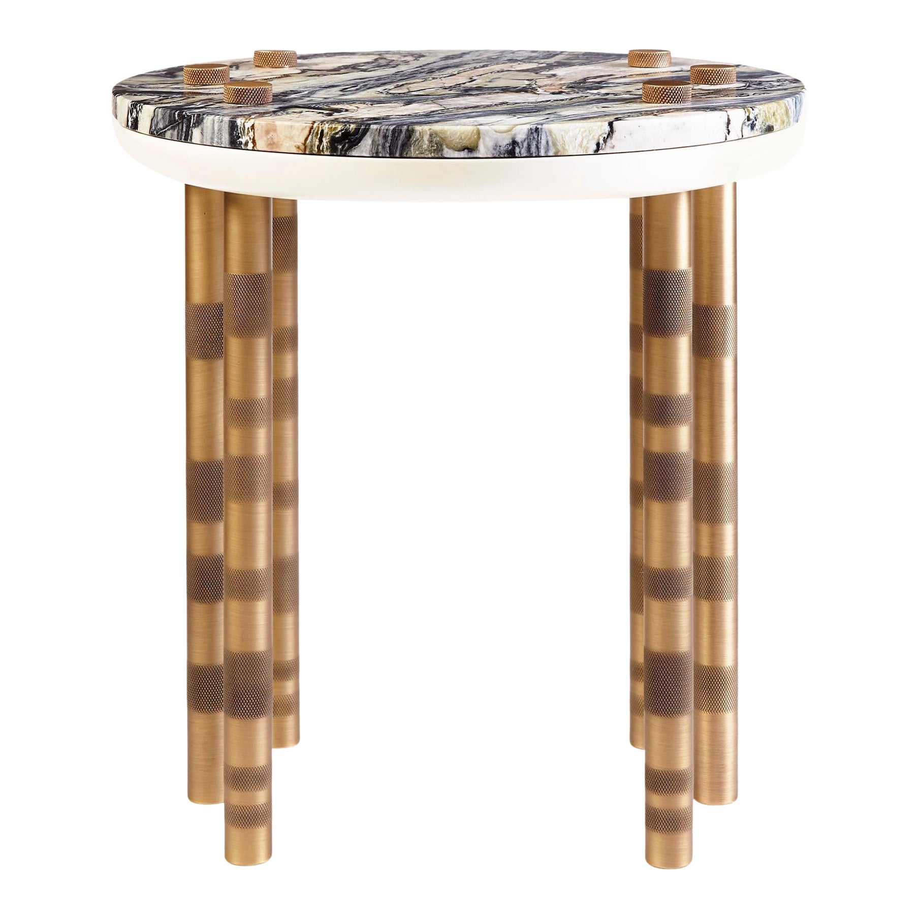 Ipanema Brass Marble Side Table, Marble Top and Brushed Brass Legs by Duistt