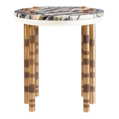 Ipanema Brass Marble Side Table, Marble Top and Brushed Brass Legs by Duistt
